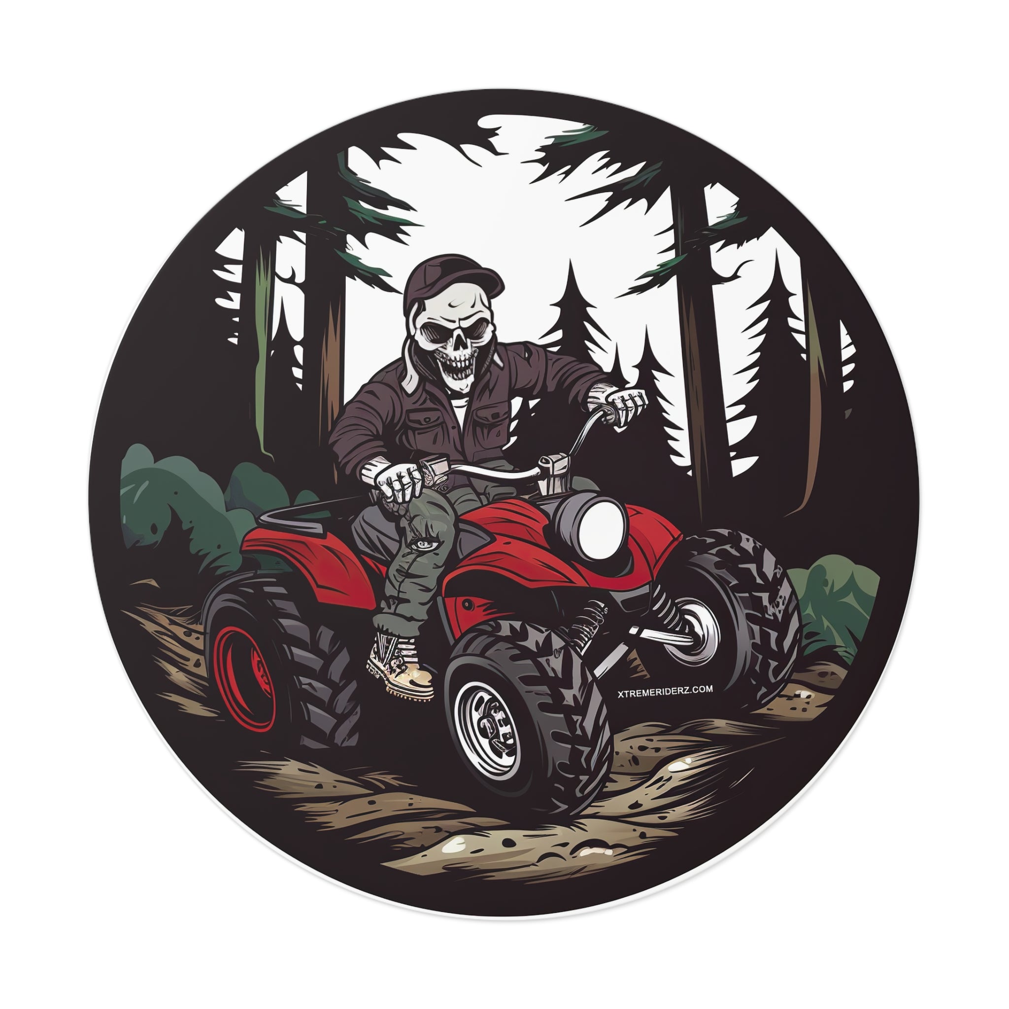 Skeleton on ATV- Xtreme Riderz- Round Vinyl Stickers